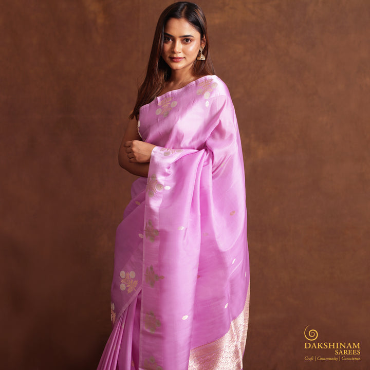 Handwoven Lavender Banarasi Silk Organza Saree - 2358N028764DSC