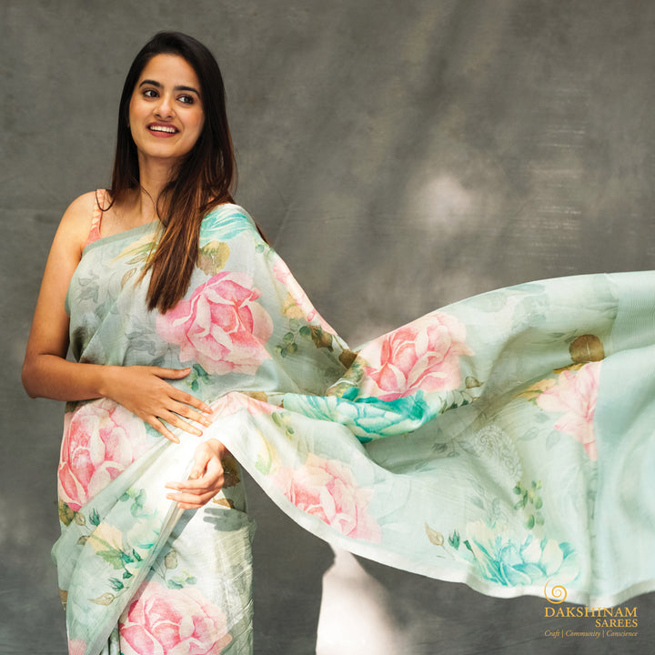 Handwoven Sage green Banarasi Tussar Silk Saree- 2786N027008DSC