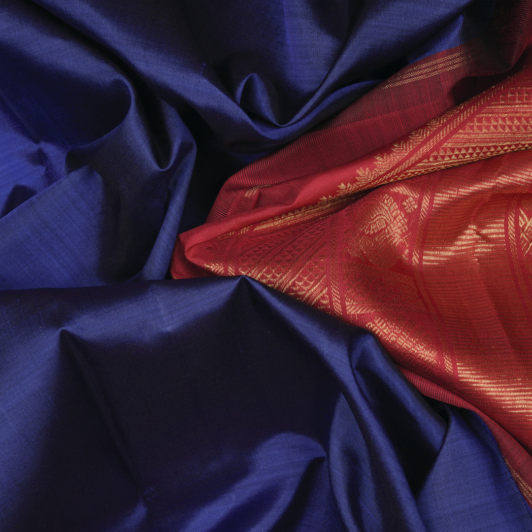 Handwoven Blue with Red Kanjivaram Silk Saree - 2321T005895DSC