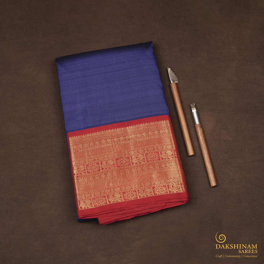 Handwoven Blue with Red Kanjivaram Silk Saree - 2321T005895DSC