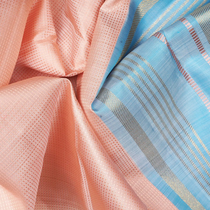 Handwoven Peach with Blue Kanjivaram Silk Saree - 2316T011094DSC