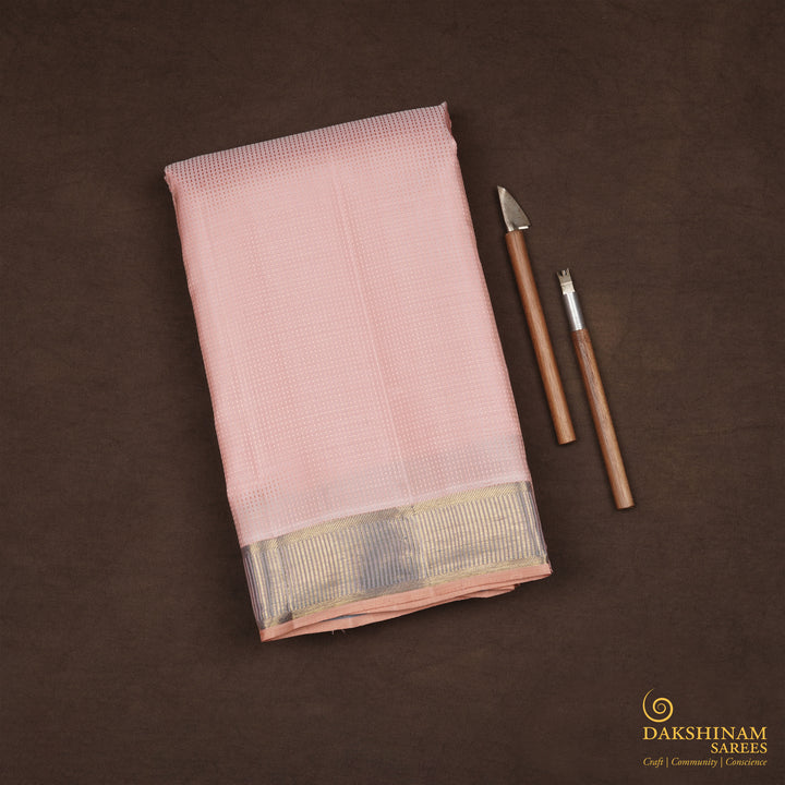 Handwoven Peach with Blue Kanjivaram Silk Saree - 2316T011094DSC