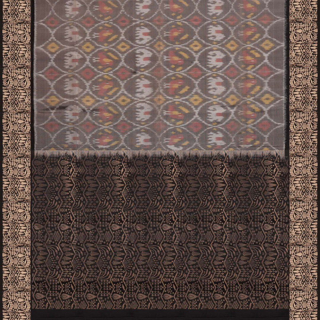 Handwoven Grey with Black Soft Silk Ikat Saree - 2381T011174DSC