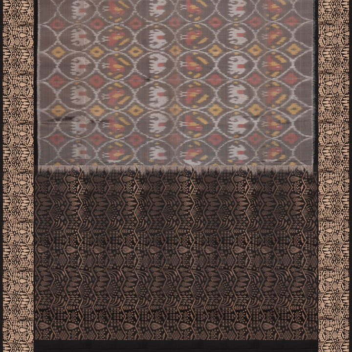 Handwoven Grey with Black Soft Silk Ikat Saree - 2381T011174DSC