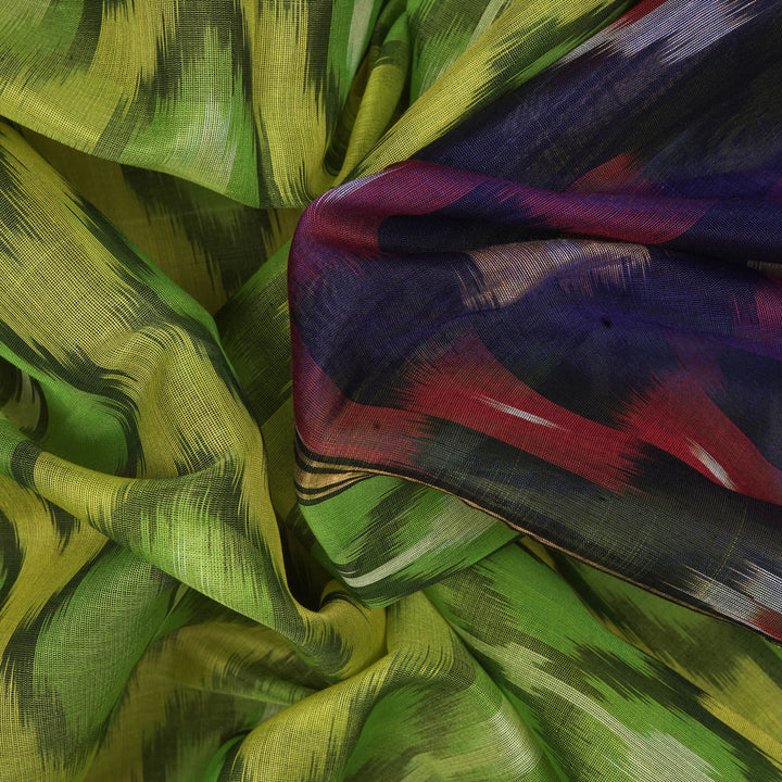 Handwoven Green with Blue Silk Cotton Saree - 2373T011185DSJ