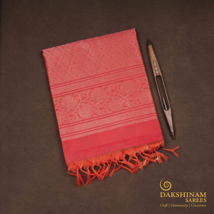 Handwoven Mustard with Pink Silk Cotton Saree - 2340T011205DSC