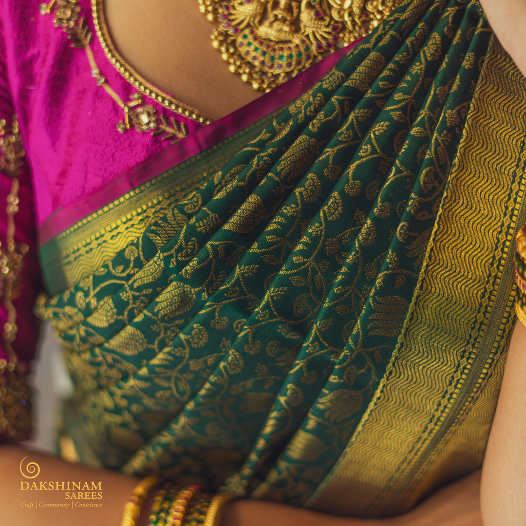 Handwoven Green Kanjivaram Silk Saree - 2463T011403DSC