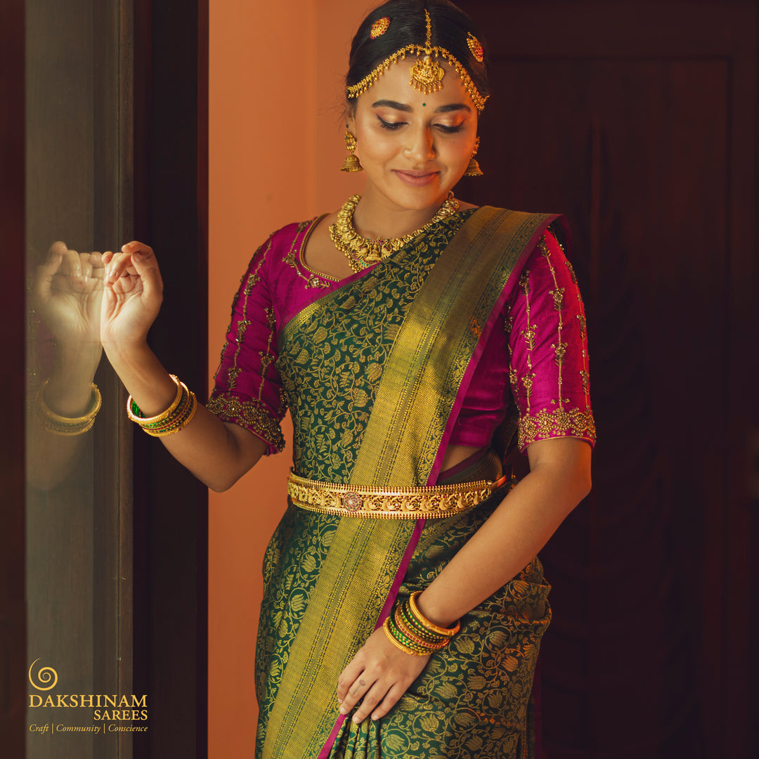 Handwoven Green Kanjivaram Silk Saree - 2463T011403DSC