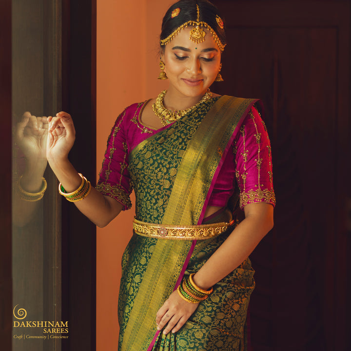 Handwoven Green Kanjivaram Silk Saree - 2463T011403DSC
