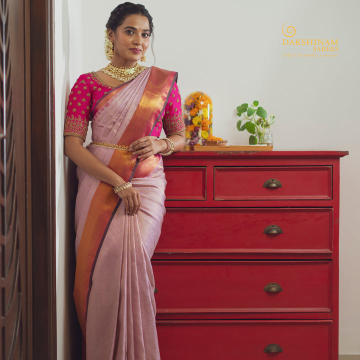 Handwoven Pink Kanjivaram Silk Saree - 2462T012267DSC