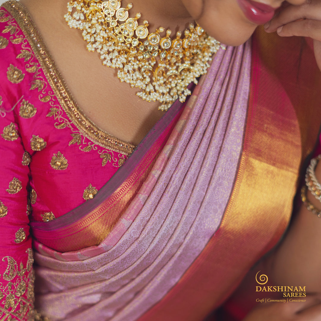 Handwoven Pink Kanjivaram Silk Saree - 2462T012267DSC
