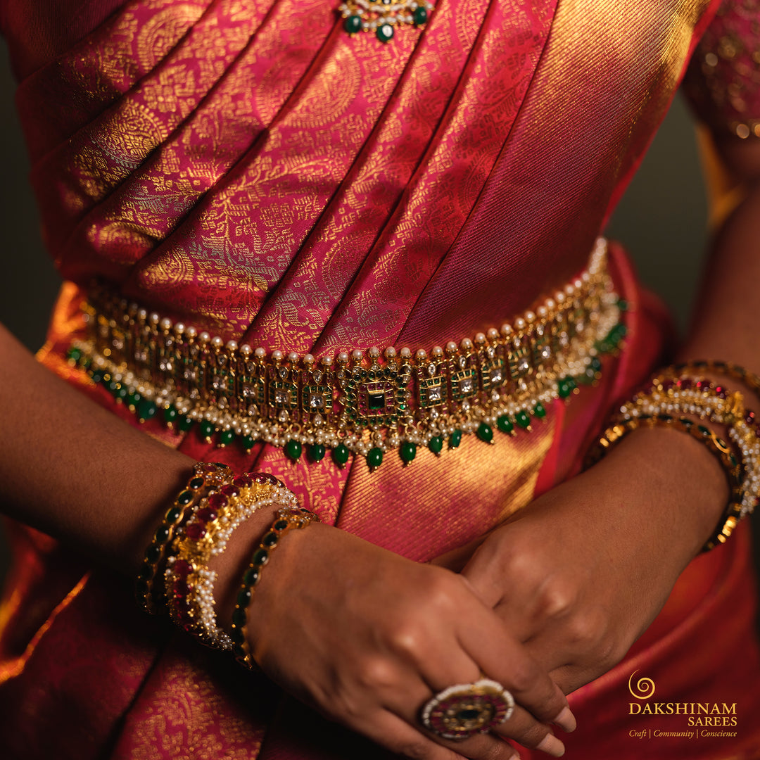 Closeup of Handwoven Kanjivaram Silk Saree