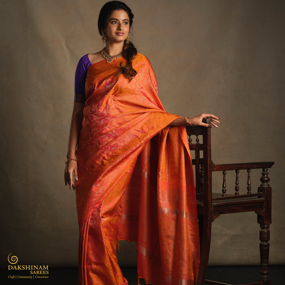 Pleats/body of Handwoven Soft Silk Saree