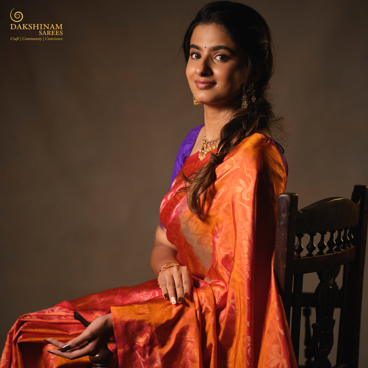 Pallu of  Handwoven Soft Silk Saree
