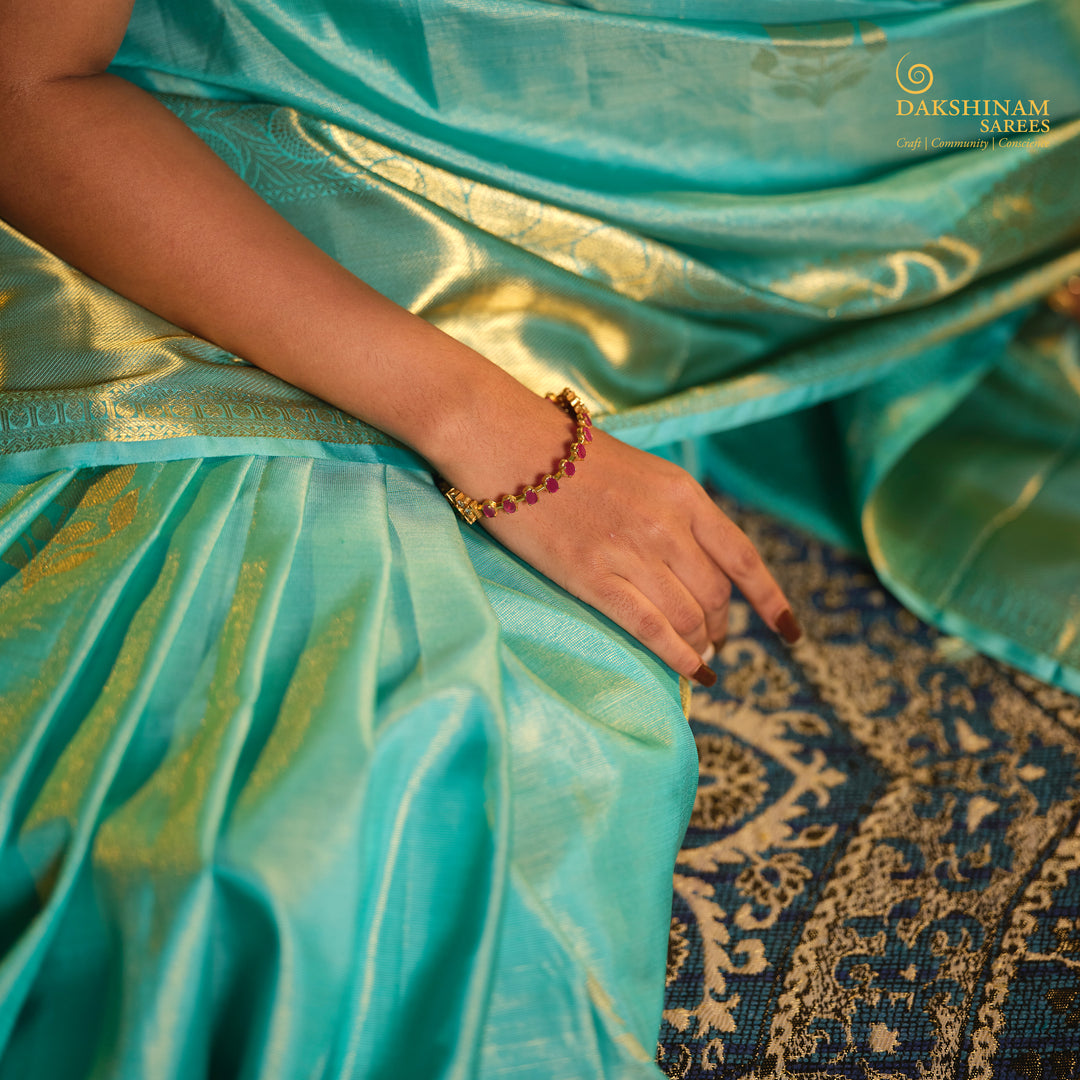Closeup of Handwoven Kanjivaram Silk Saree