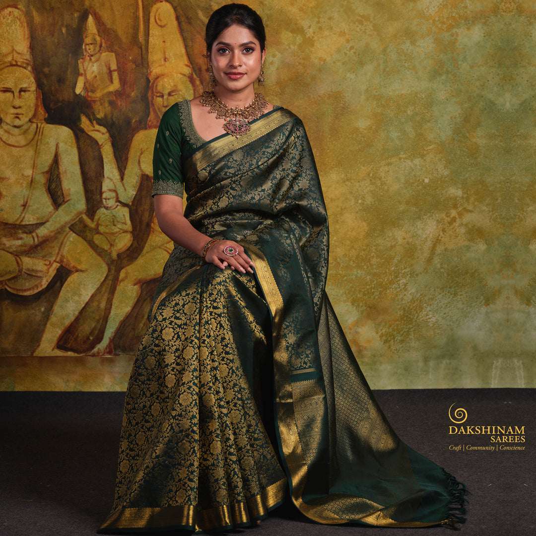 Pleats/body of Handwoven Kanjivaram Silk Saree