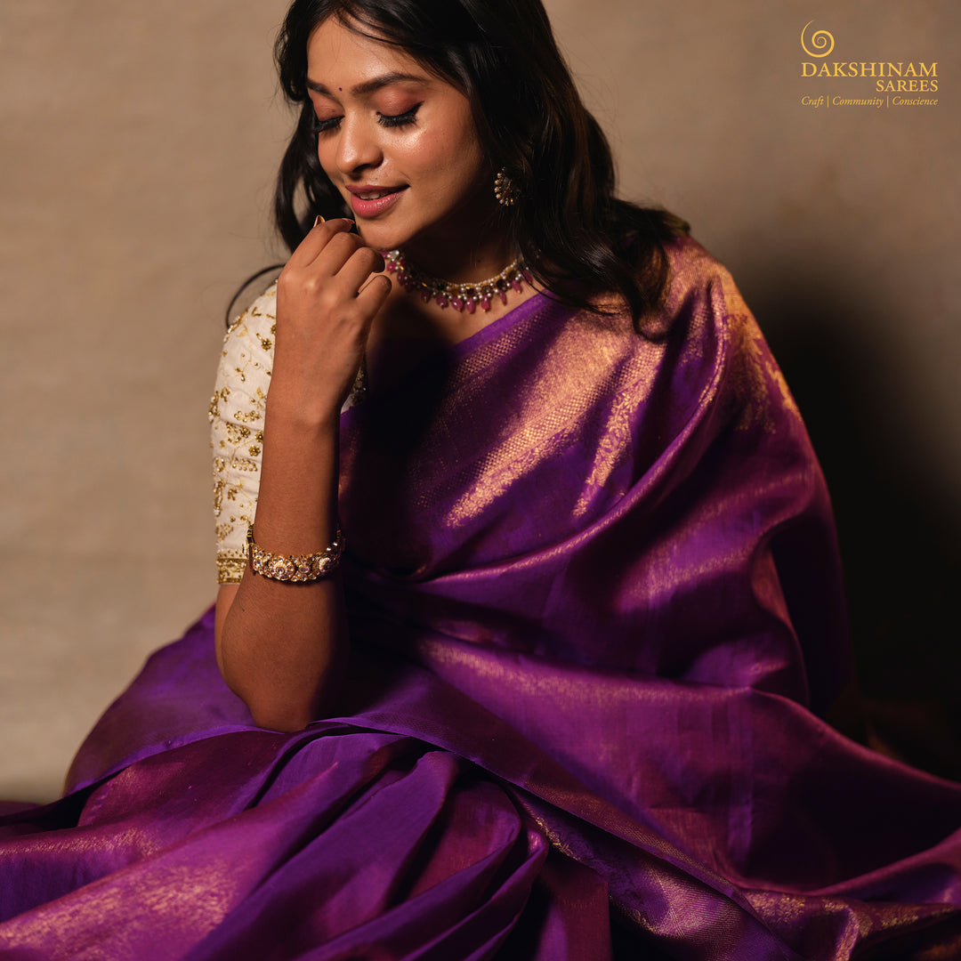 Handwoven Purple Kanjivaram Silk Saree - 2901T014150DSC