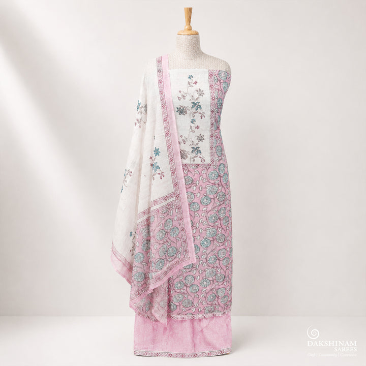 Light Pink Three-Piece Suit Set with Floral Embroidery and Mirror Work 64N046084DSC
