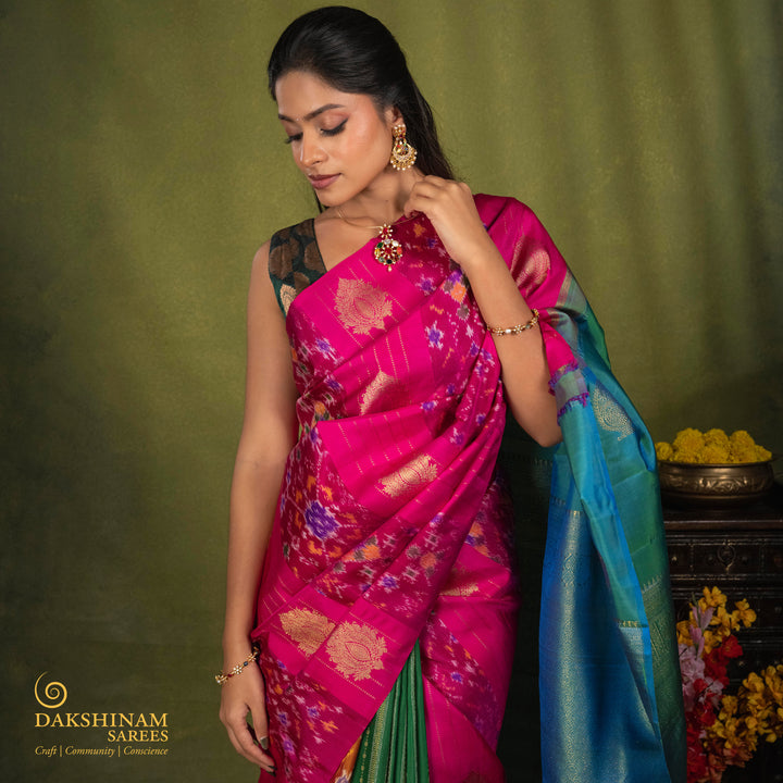 Multicolor Korvai Ikat Saree with Peacock Blue Pallu 3541T016625DSC
