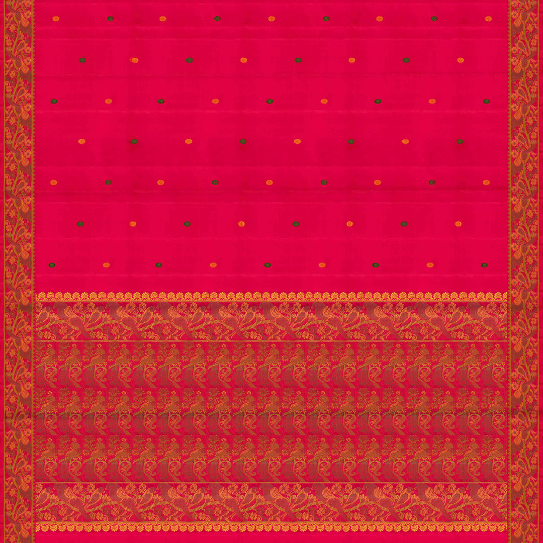 Pink Handwoven Kanjivaram Silk Saree with Parrot Motifs 3492T016402DSC