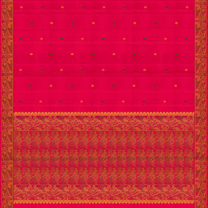 Pink Handwoven Kanjivaram Silk Saree with Parrot Motifs 3492T016402DSC
