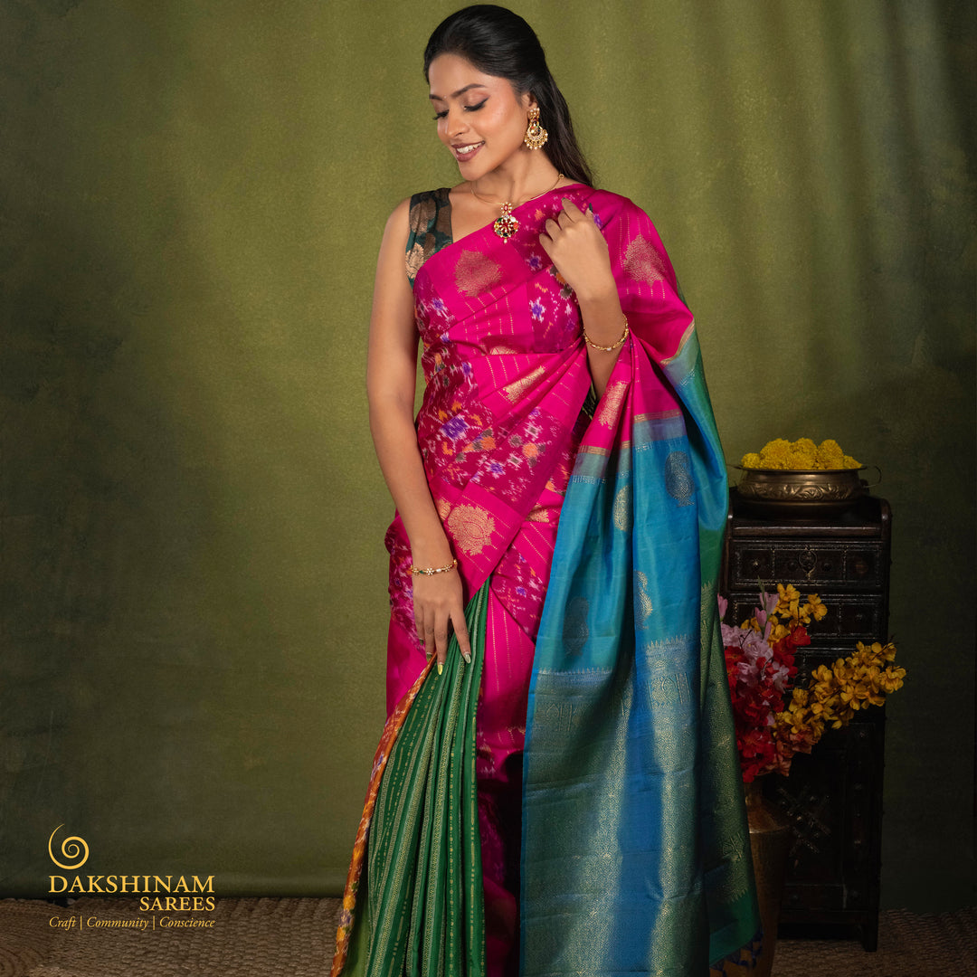 Multicolor Korvai Ikat Saree with Peacock Blue Pallu 3541T016625DSC