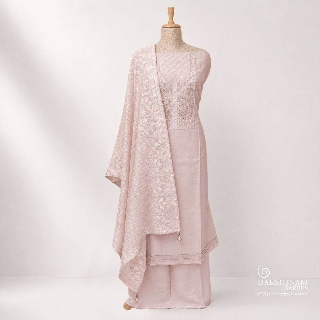 Baby Peach Hand Embroidered 3 Piece Suit Set with Sequin Dupatta 38T015623DSC