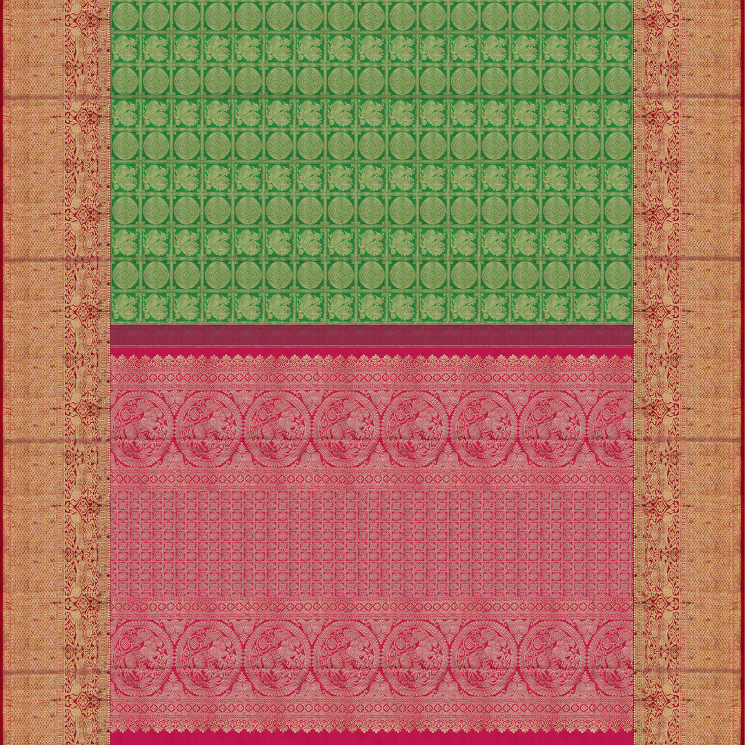 Handwoven Green with Pink Kanjivaram Silk Saree - 1881N007841DSC