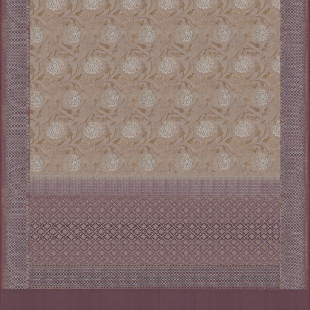 Handwoven Beige with Mauve Banarasi Silk Saree - 1674N021730DSC