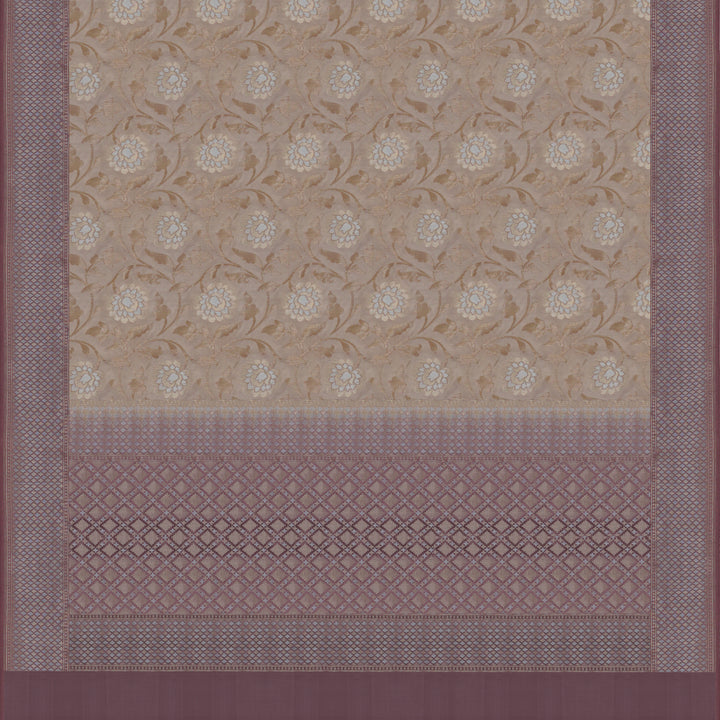 Handwoven Beige with Mauve Banarasi Silk Saree - 1674N021730DSC