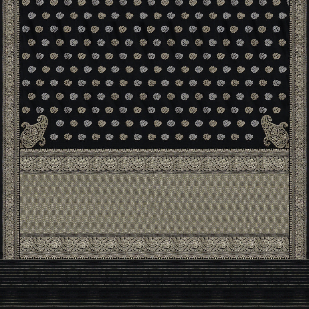 Handwoven Black Banarasi Silk Saree - 1675N021635DSC
