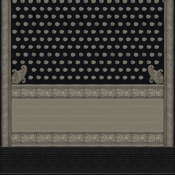 Handwoven Black Banarasi Silk Saree - 1675N021635DSC