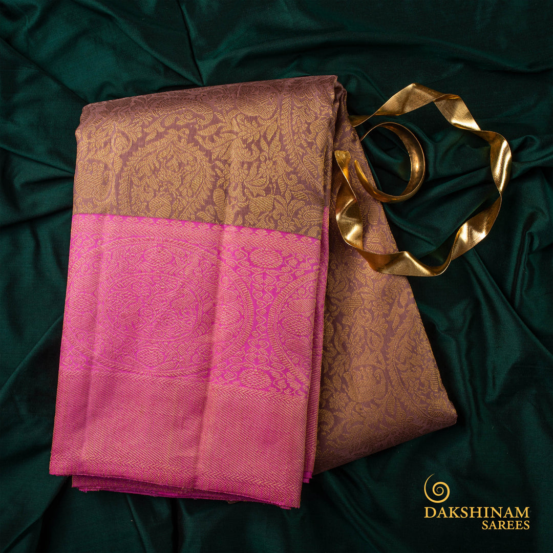 Handwoven Mauve with Pink Kanjivaram Silk Saree - 9T001367DSC 