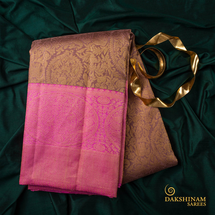 Handwoven Mauve with Pink Kanjivaram Silk Saree - 9T001367DSC 