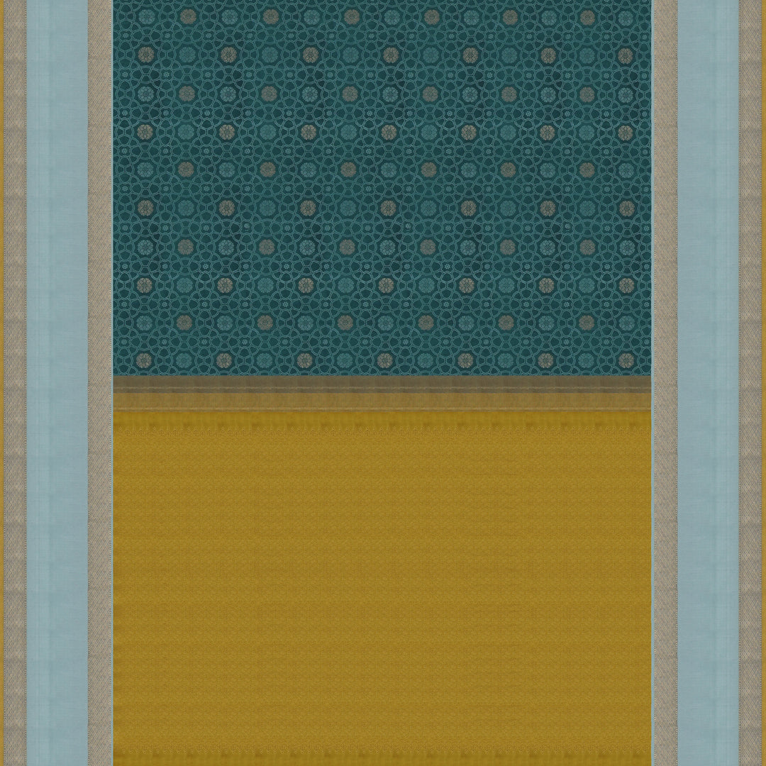 Handwoven Blue with Yellow Kanjivaram Silk Saree - 1718T007212DSC