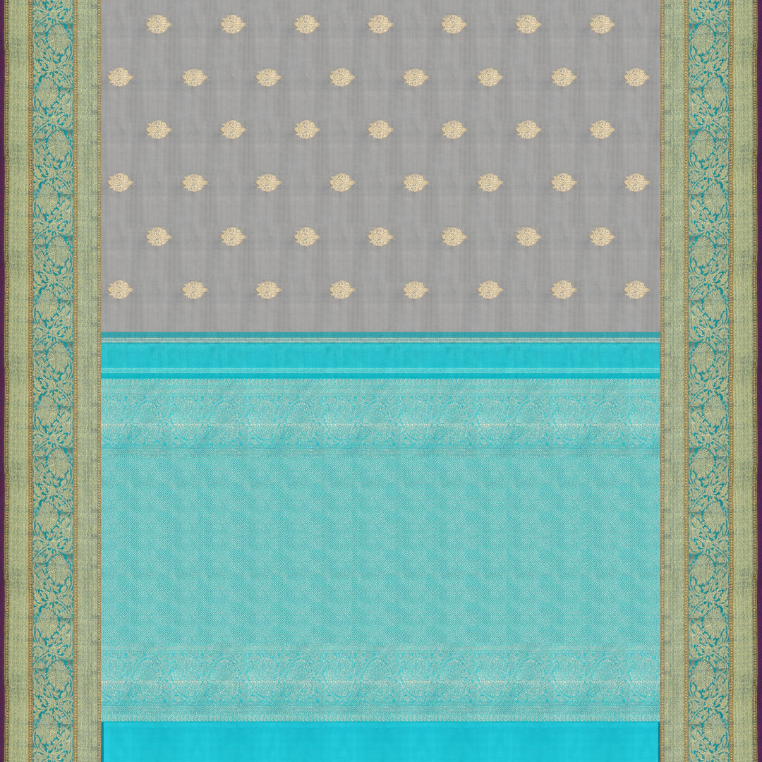 Handwoven Grey with Blue  Kanjivaram Silk Saree - 481T002848DSC - Full View