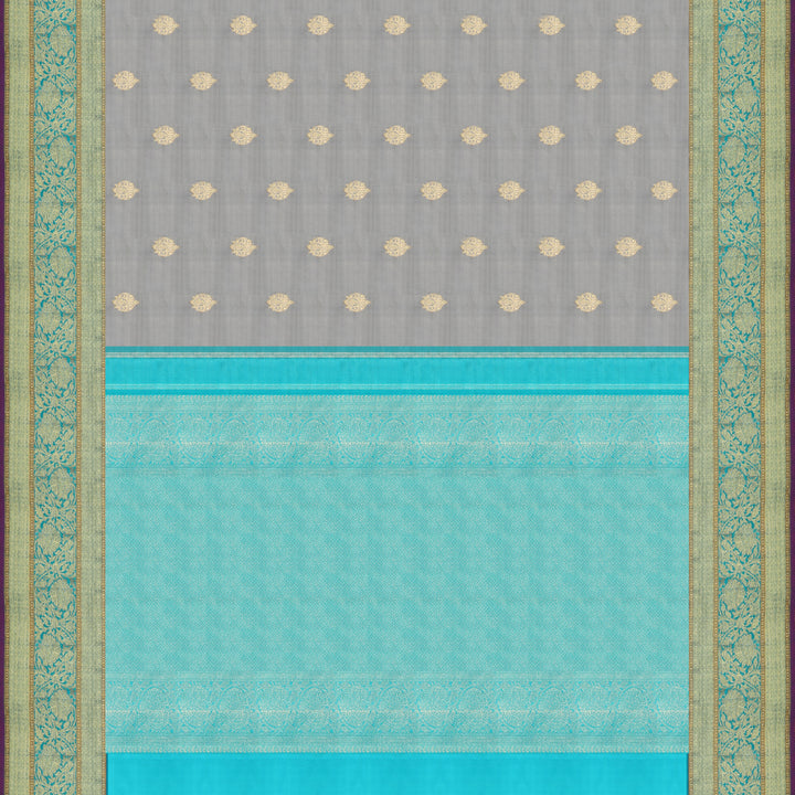 Handwoven Grey with Blue  Kanjivaram Silk Saree - 481T002848DSC - Full View