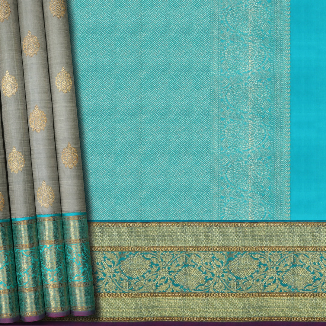 Handwoven Grey with Blue  Kanjivaram Silk Saree - 481T002848DSC - Cover View