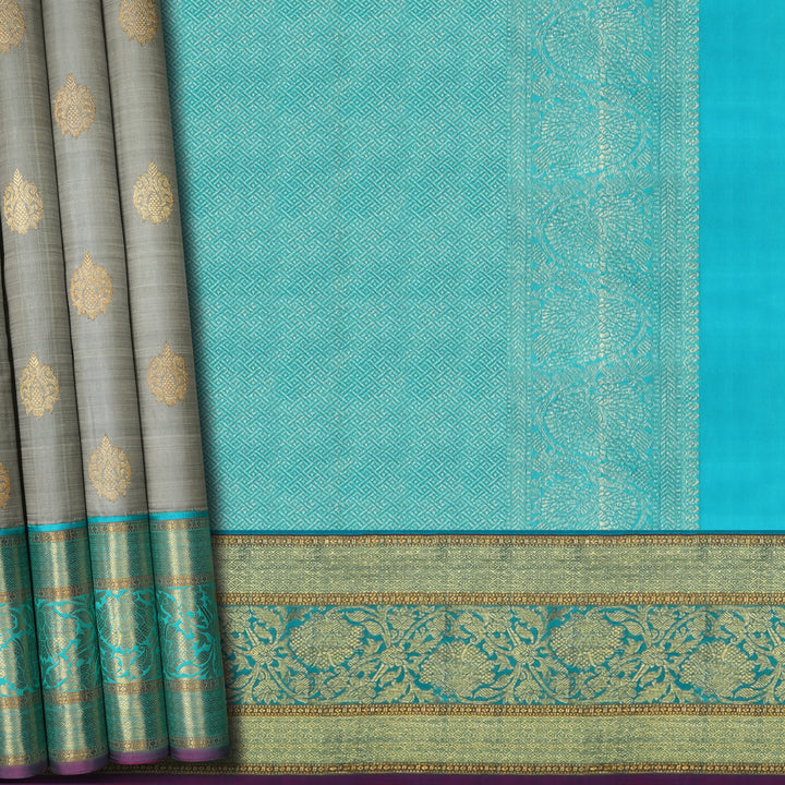 Handwoven Grey with Blue  Kanjivaram Silk Saree - 481T002848DSC - Cover View