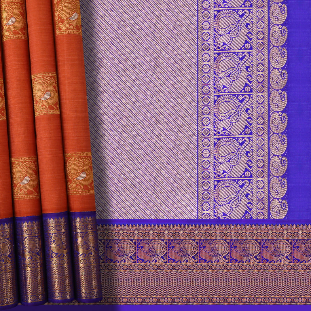 Handwoven Brown with Purple Kanjivaram Silk Saree - 195T002508DSC - Cover View
