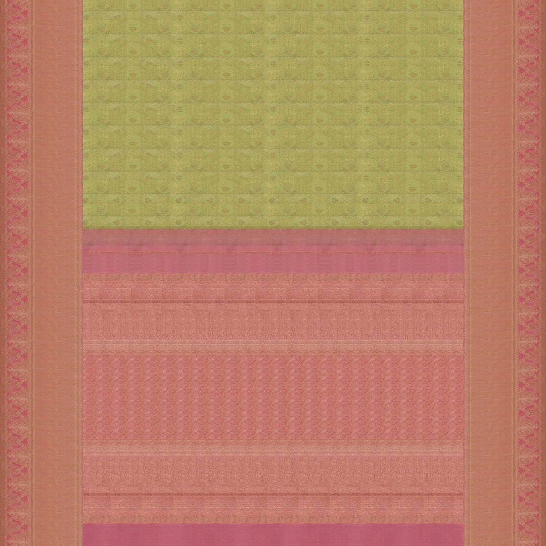 Handwoven Green with Pink Kanjivaram Silk Saree - 1705T005932DSC