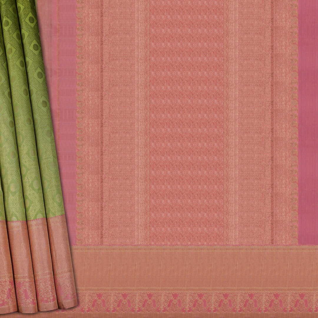 Handwoven Green with Pink Kanjivaram Silk Saree - 1705T005932DSC