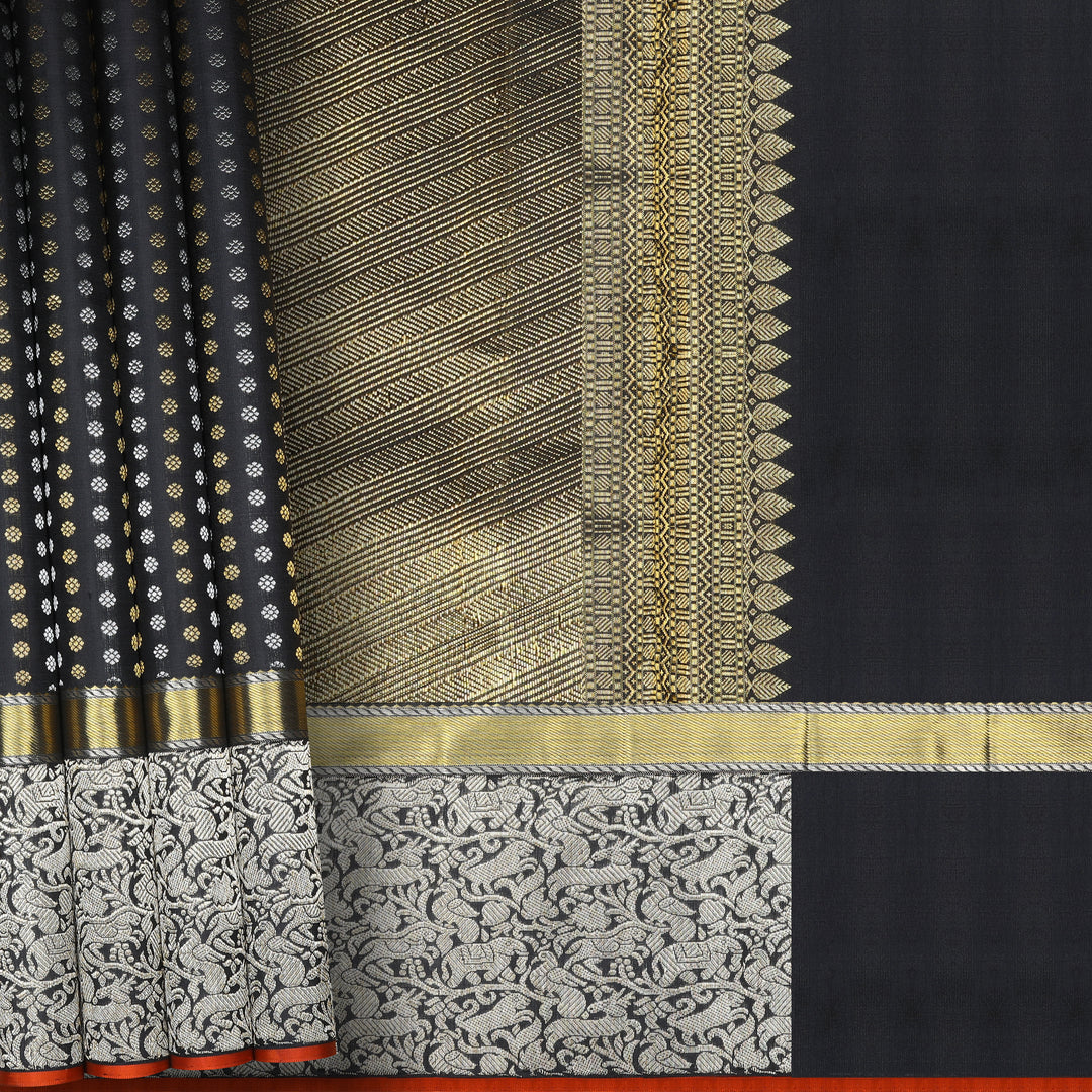 Handwoven Black Kanjivaram Silk Saree - 1049T002919DSC - Cover View
