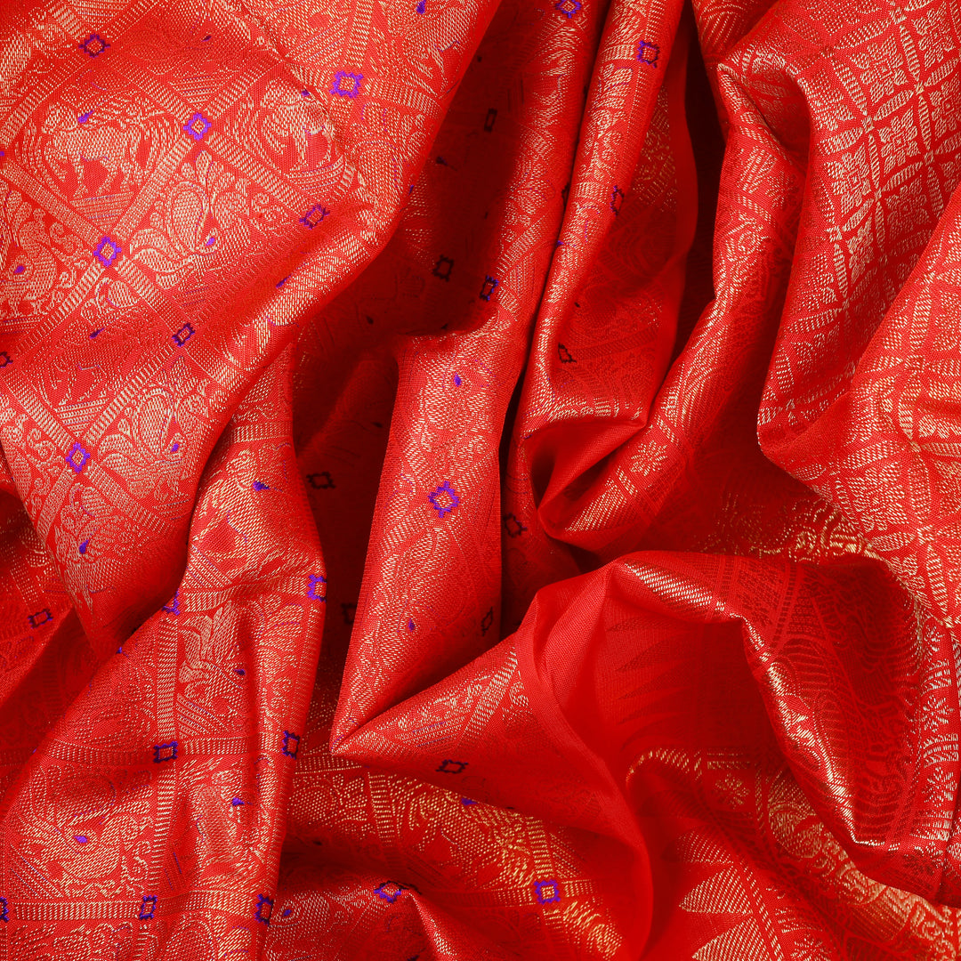 Handwoven Red and Purple (Blouse) Kanjivaram Silk Saree -562T001359DSC