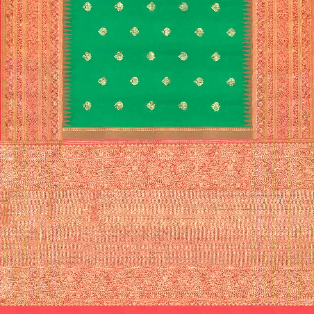 Handwoven Green with Red Kanjivaram Silk Saree - 573T001479DSC - Full View