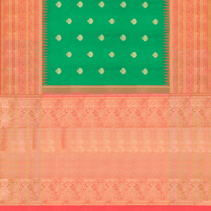Handwoven Green with Red Kanjivaram Silk Saree - 573T001479DSC - Full View