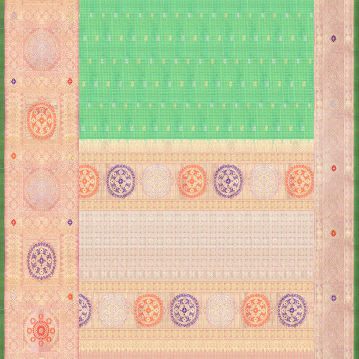 Handwoven Green with Pink Gadwal Silk Saree - 841T003450DSC - Full View