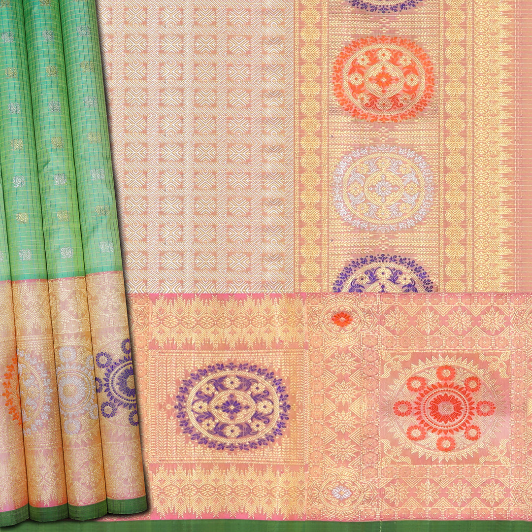 Handwoven Green with Pink Gadwal Silk Saree - 841T003450DSC - Cover View