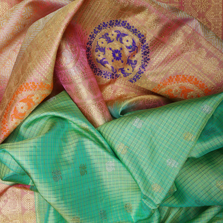 Handwoven Green with Pink Gadwal Silk Saree - 841T003450DSC - Fabric View