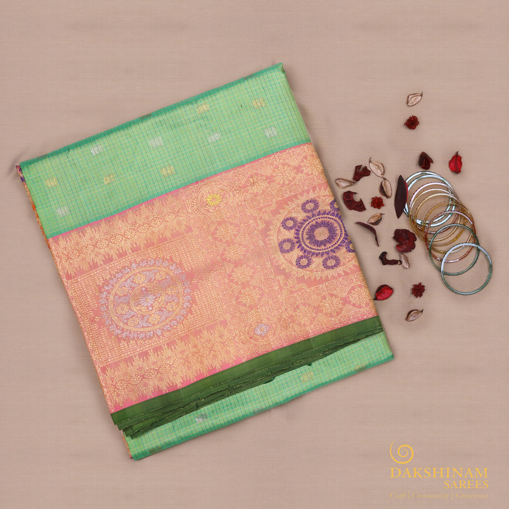Handwoven Green with Pink Gadwal Silk Saree - 841T003450DSC